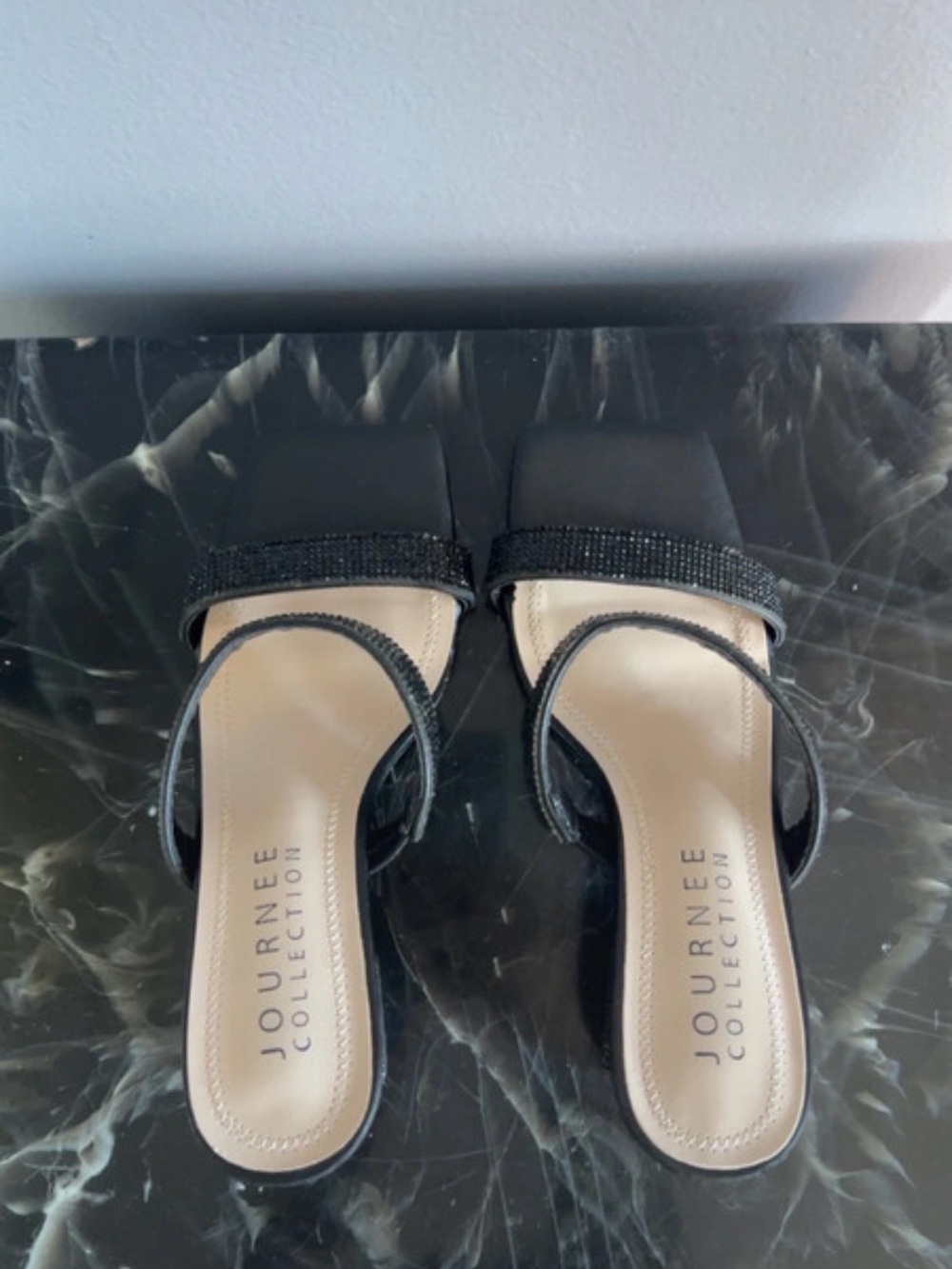Journee Collection Black Beaded Square-Toe Slide Mules
